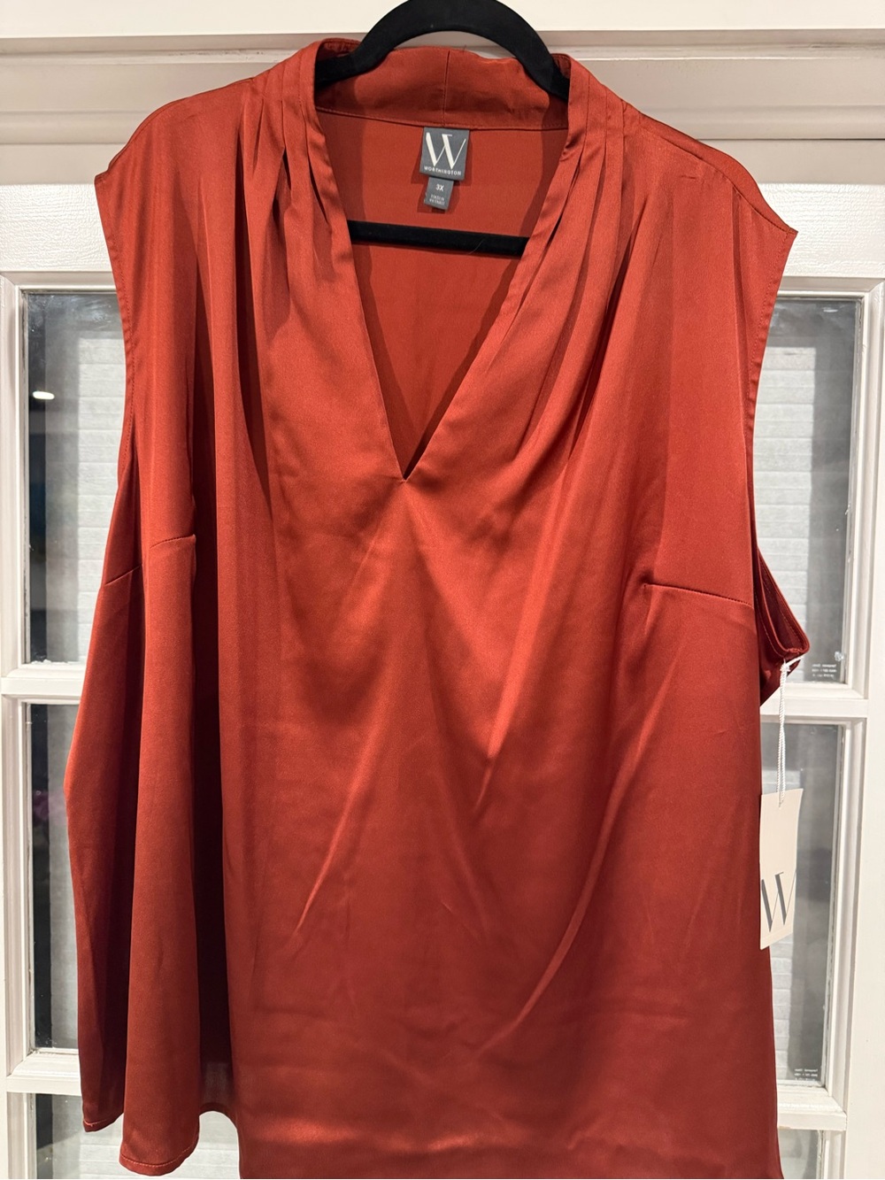 W by Worth Rust V-Neck Sleeveless Satin Top - NWT